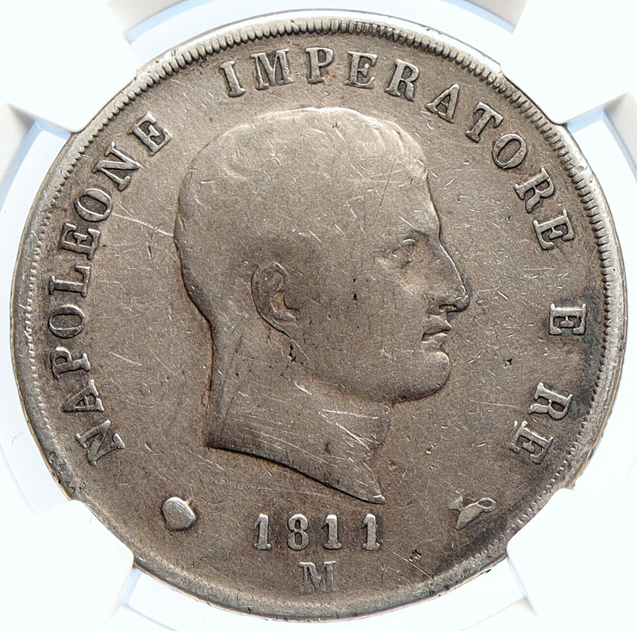 1811M ITALY Italian KINGDOM of NAPOLEON BONAPARTE Silver 5 Lire Coin NGC i105889