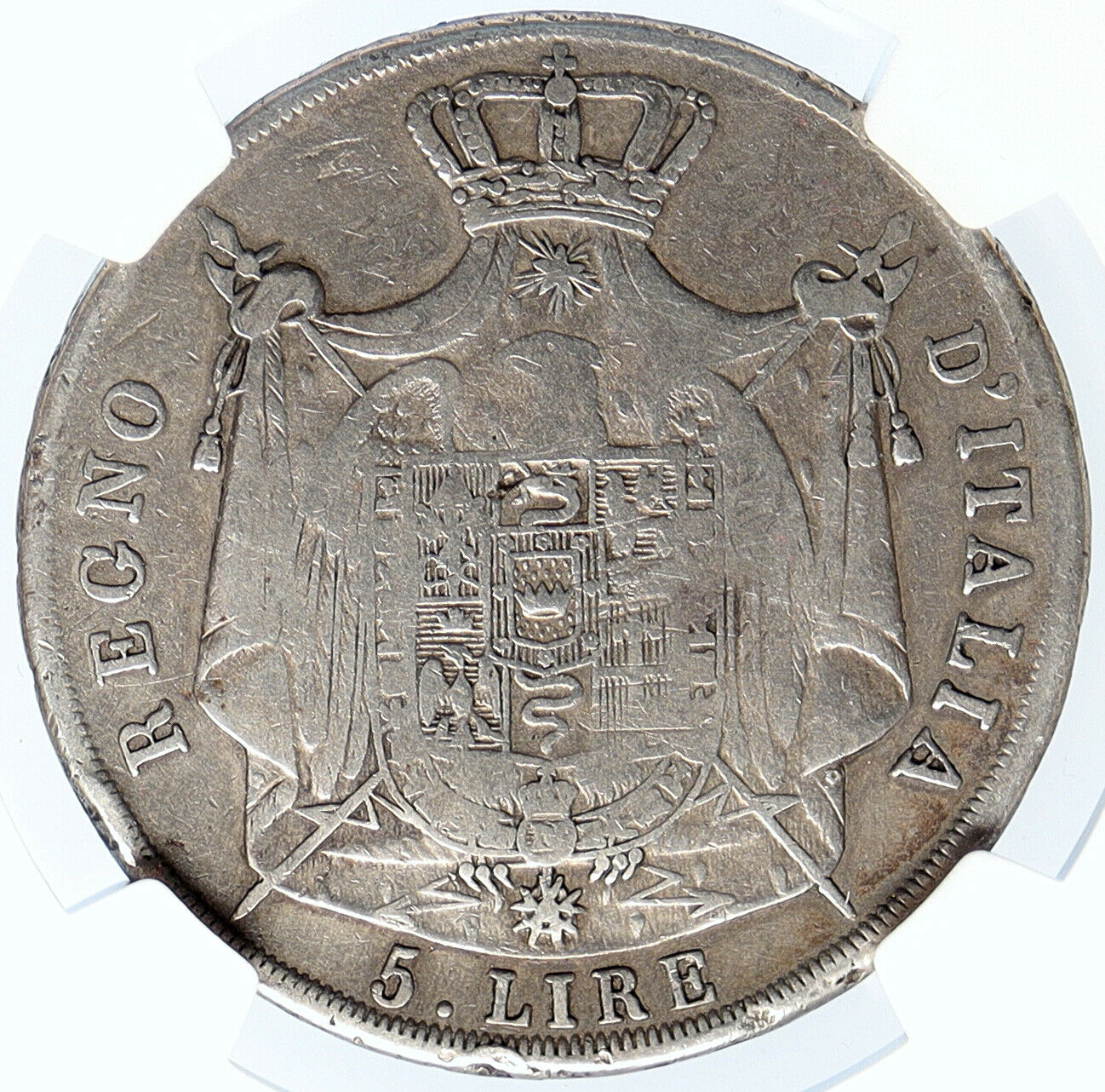 1811M ITALY Italian KINGDOM of NAPOLEON BONAPARTE Silver 5 Lire Coin NGC i105889