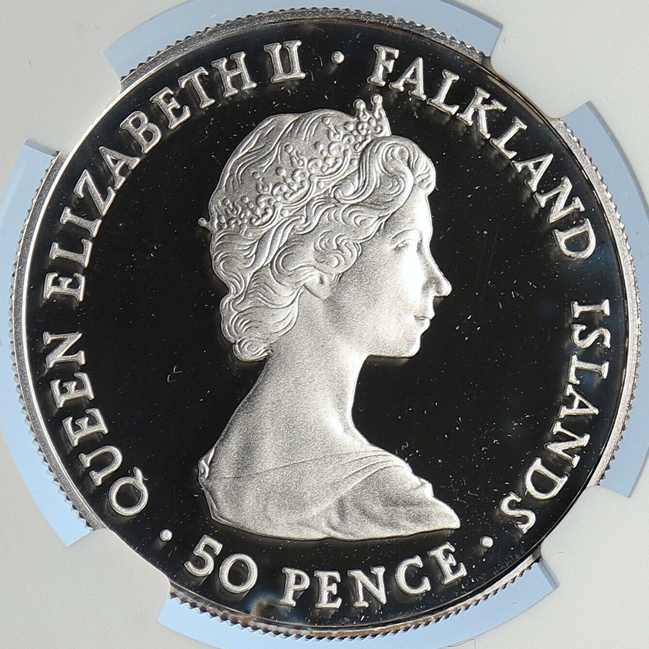 1980 FALKLAND ISLANDS Elizabeth II 80th Y Proof Silver 50 Pence Coin NGC i105874