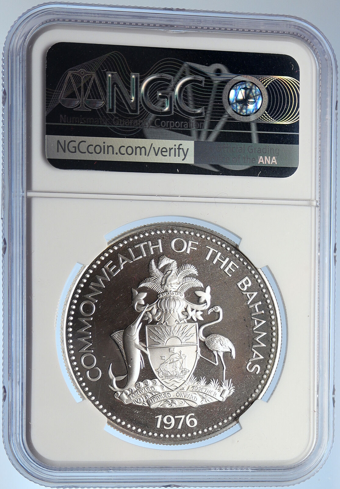 1976 The BAHAMAS Islands TWO FLAMINGOS Vintage Proof Silver $2 Coin NGC i105872