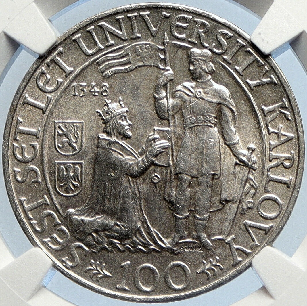 1948 Czechoslovakia - Charles University OLD Silver 100 Korun Coin NGC i105885