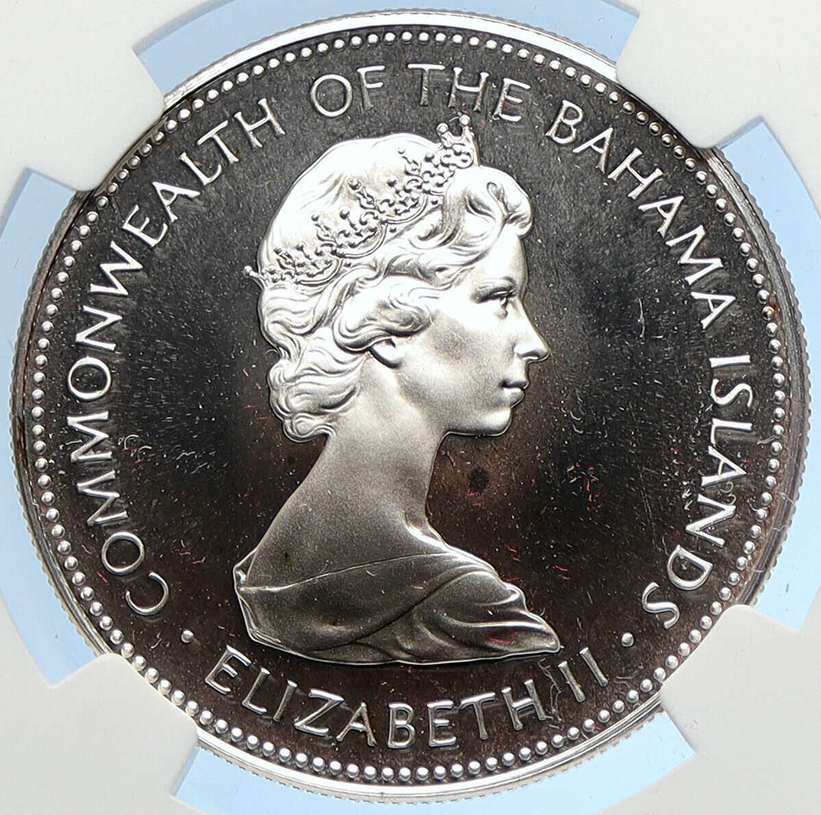 1973 BAHAMAS Queen Elizabeth II CONCH SHELL Proof Silver Dollar Coin NGC i105871