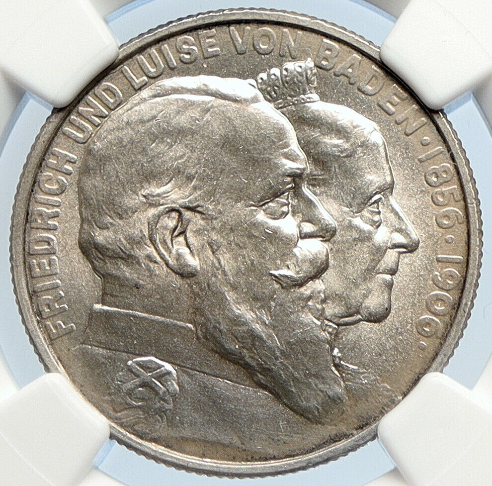 1906 GERMANY GERMAN STATE BADEN Friedrich I Wedding Silver 2 Mk Coin NGC i105893