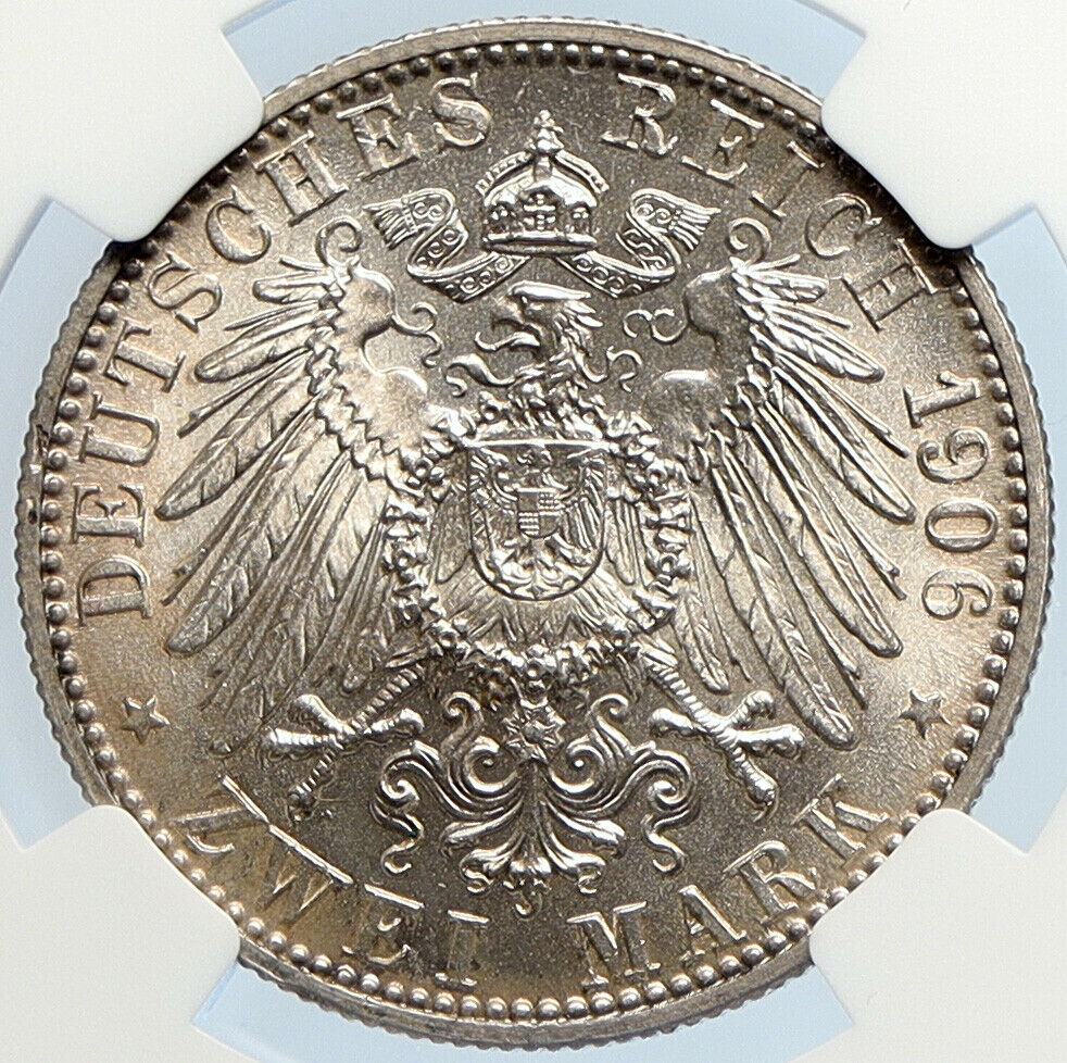 1906 GERMANY GERMAN STATE BADEN Friedrich I Wedding Silver 2 Mk Coin NGC i105893