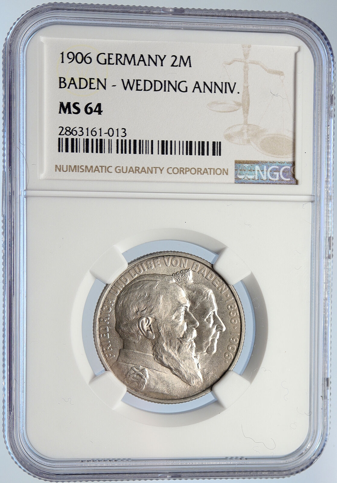 1906 GERMANY GERMAN STATE BADEN Friedrich I Wedding Silver 2 Mk Coin NGC i105893