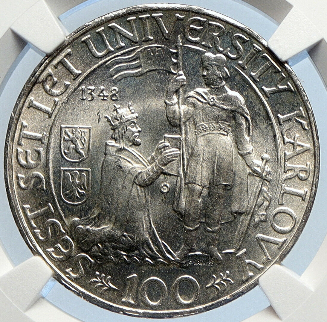 1948 Czechoslovakia - Charles University OLD Silver 100 Korun Coin NGC i105883