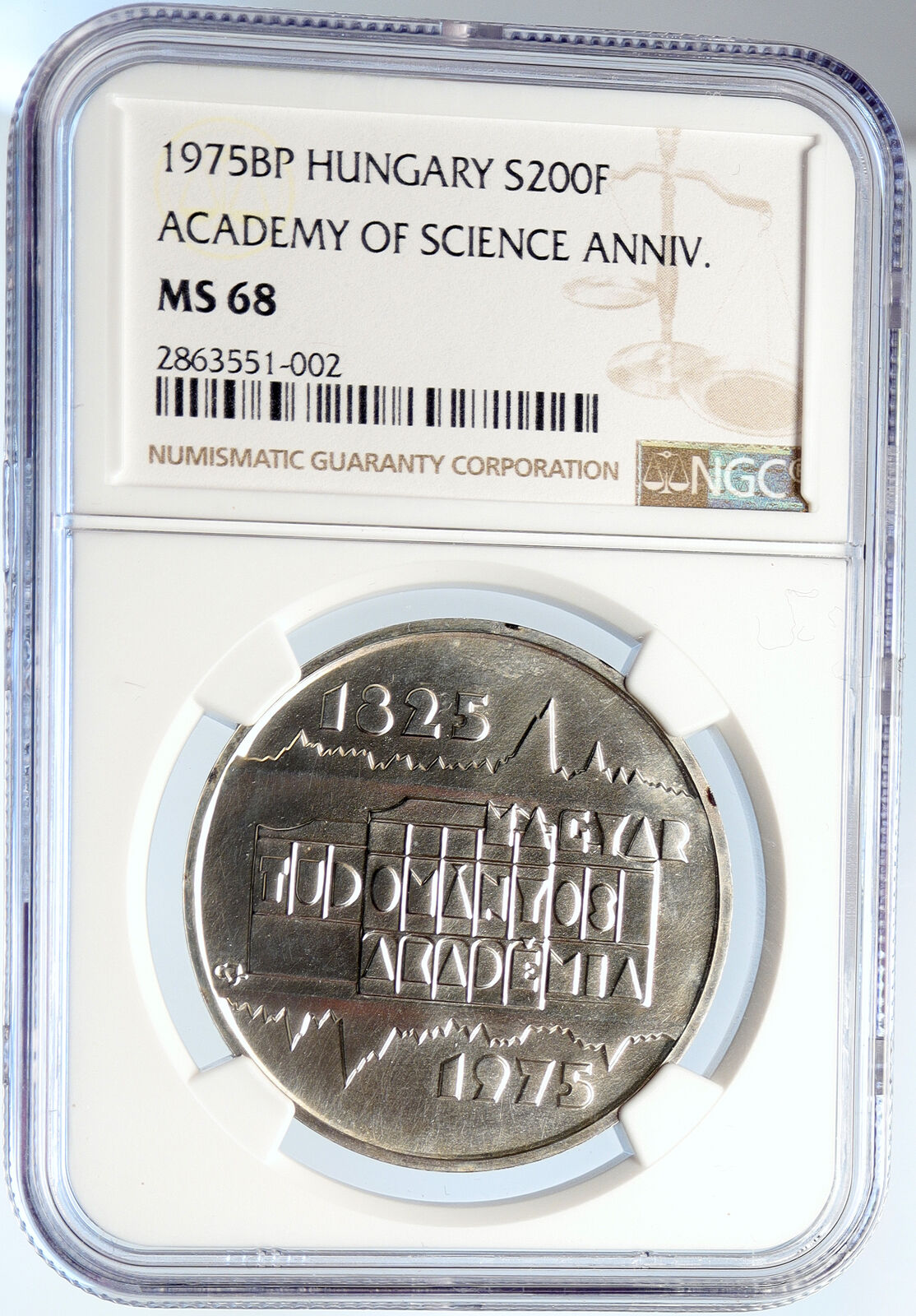 1975 HUNGARY Academy of Sciences 150 Yr Proof Silver 200 Forint Coin NGC i105897