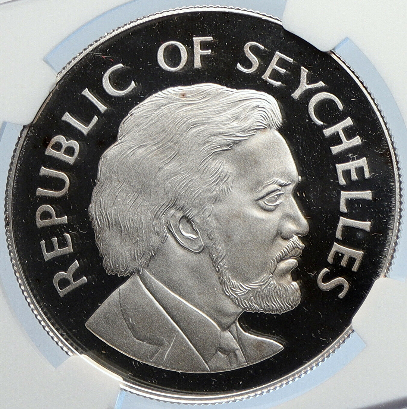 1977 SEYCHELLES Jubilee President James Mancham PF SILVER 25 R Coin NGC i105878