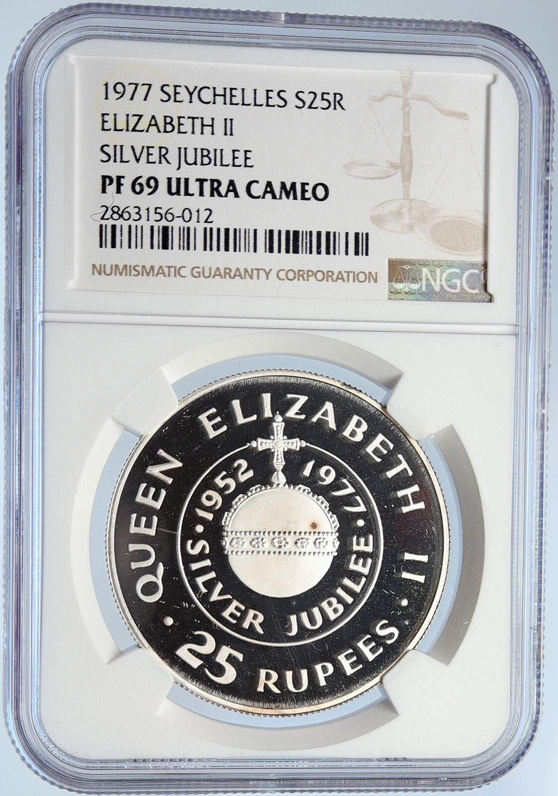 1977 SEYCHELLES Jubilee President James Mancham PF SILVER 25 R Coin NGC i105878