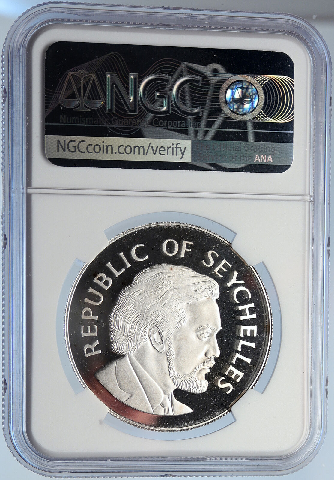 1977 SEYCHELLES Jubilee President James Mancham PF SILVER 25 R Coin NGC i105878