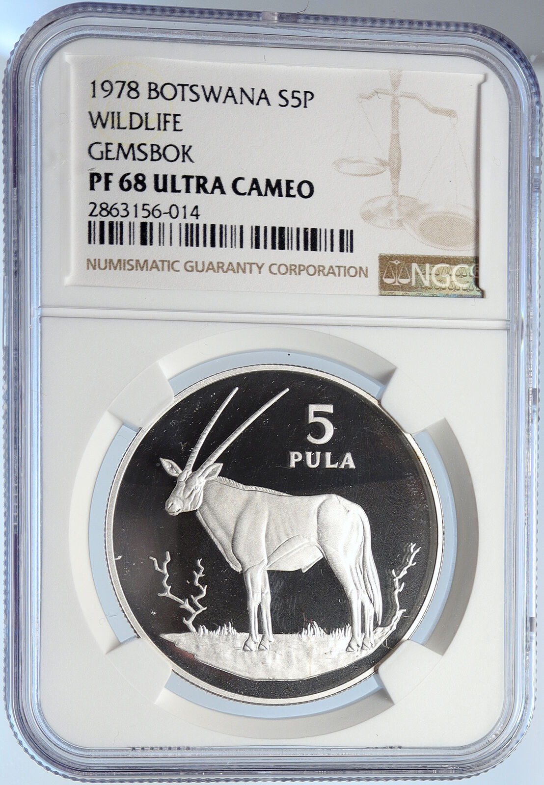 1978 BOTSWANA Klipspringer VINTAGE OLD Proof Silver 5 Pula Coin NGC i105880