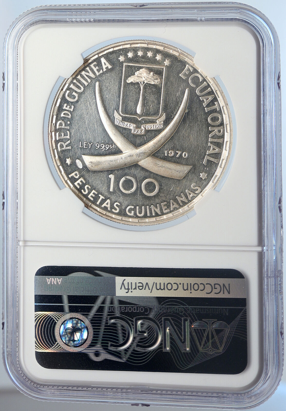 1970 EQUATORIAL GUINEA Goya Maja Desnuda Proof Silver 100Peseta Coin NGC i105902