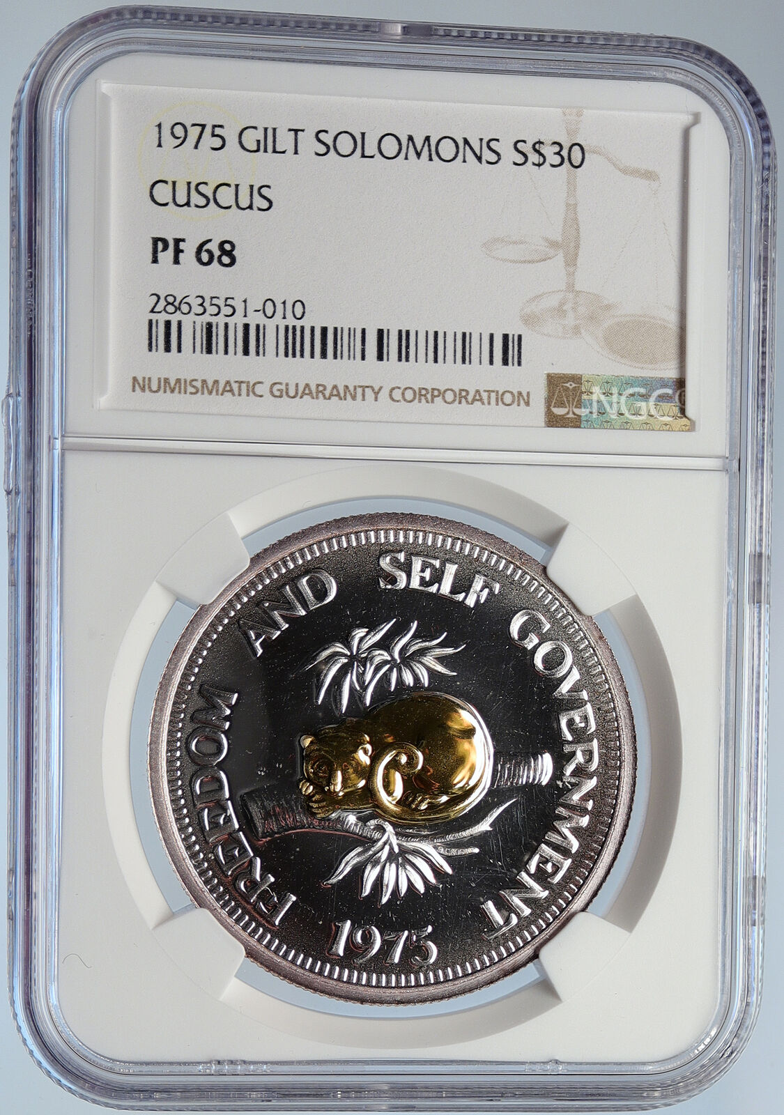 1975 SOLOMON ISLANDS Elizabeth II CUSCUS Proof Gilt Silver $30 Coin NGC i105905