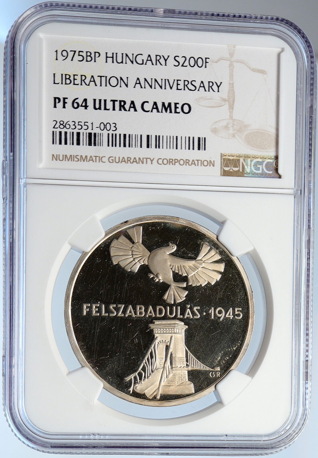 1975 HUNGARY 30 Yrs of LIBERATION Old Proof Silver 200 Forint Coin NGC i105898