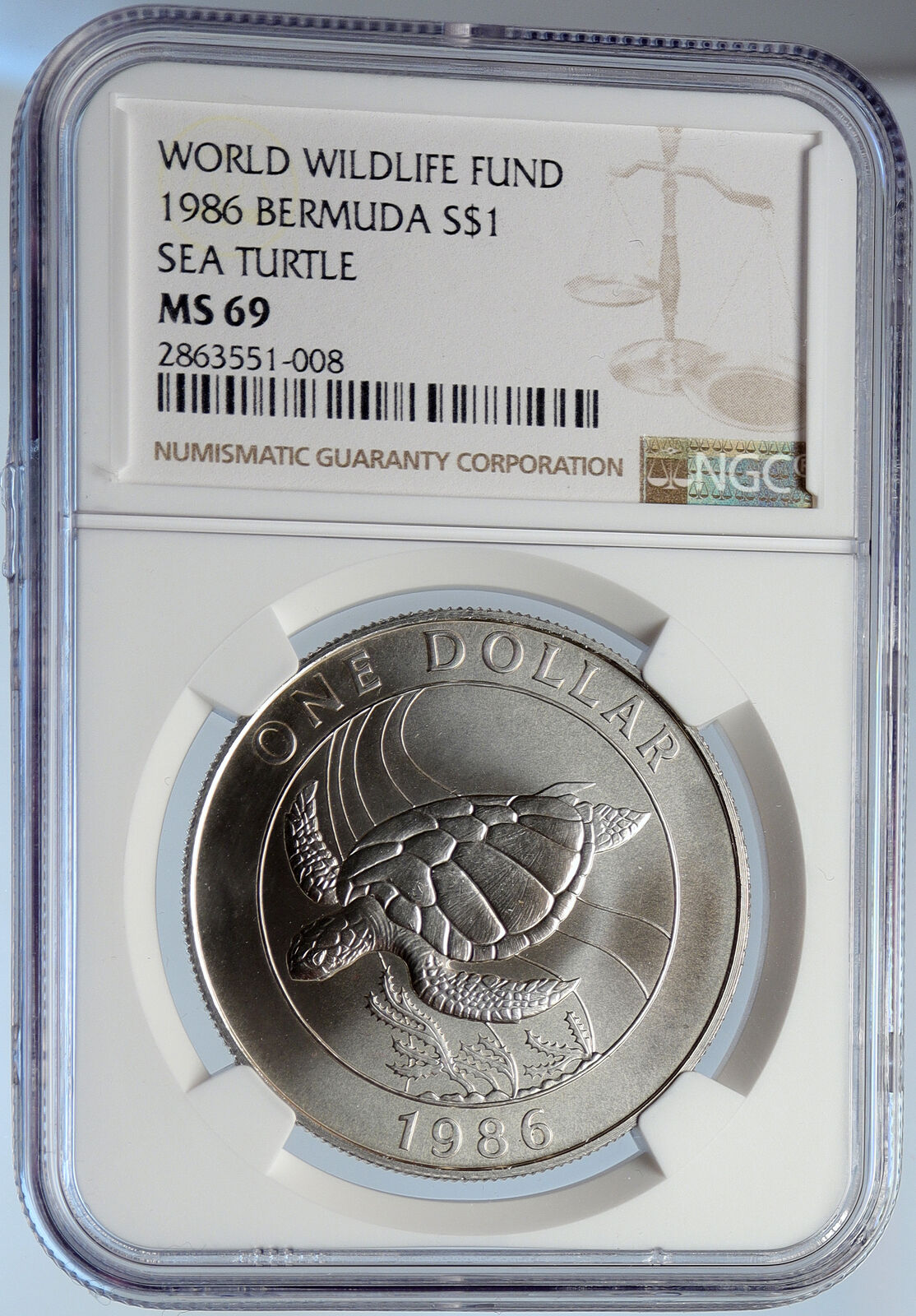 1986 Bermuda UK Queen Elizabeth II TURTLE Proof Silver 1 Dollar Coin NGC i105903