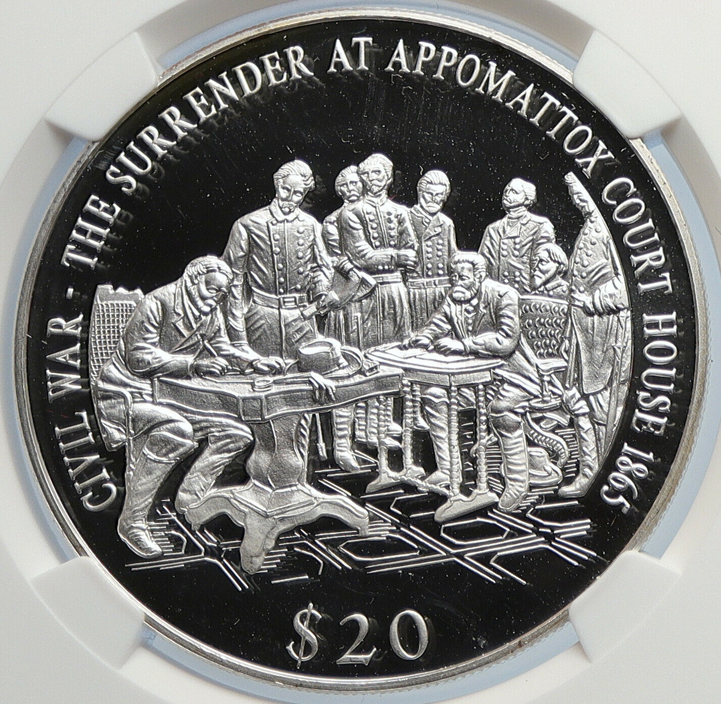 2000 LIBERIA Civil WAR Surrender of Appomattox Proof Silver $20 Coin NGC i105906