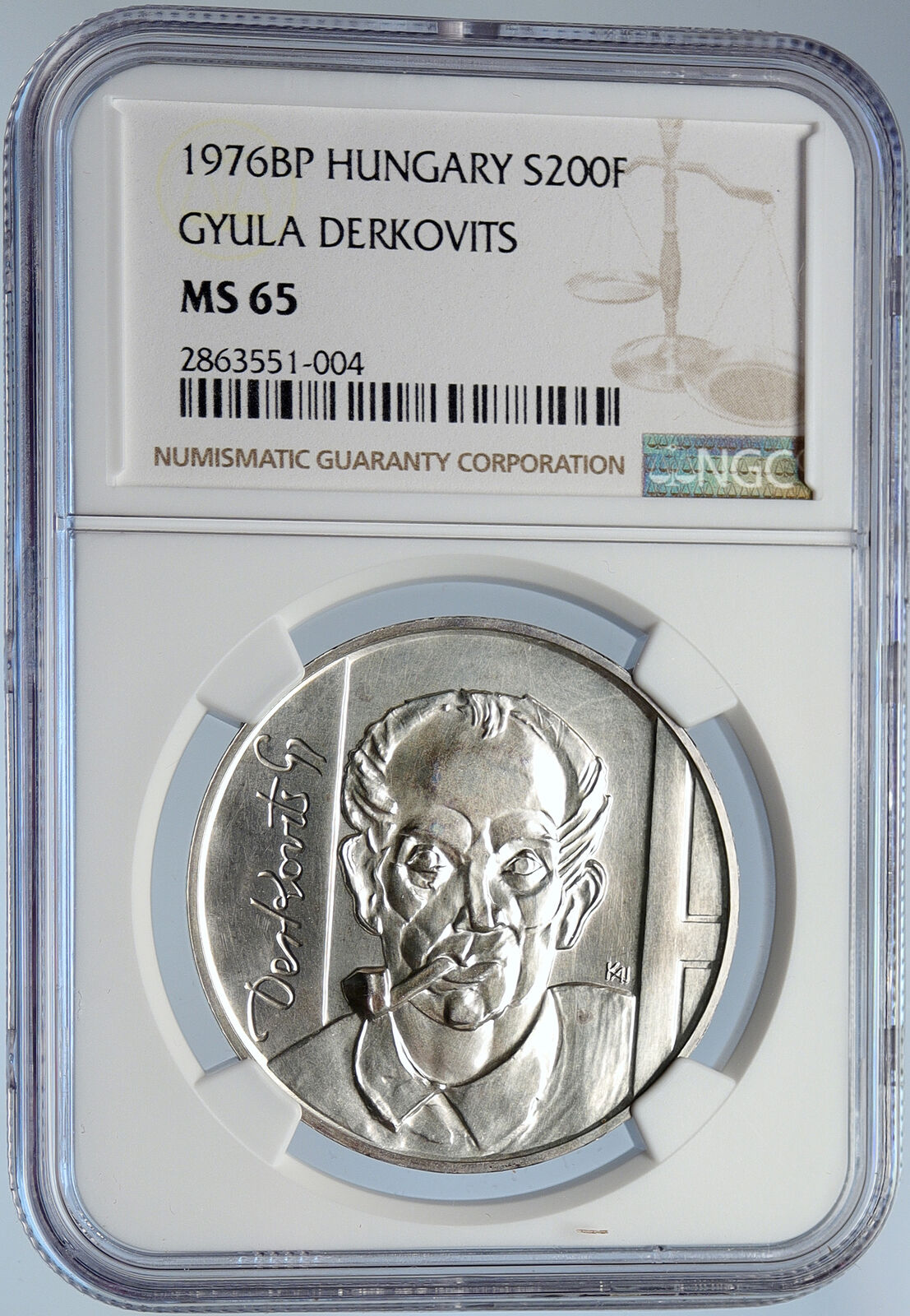 1976 HUNGARY Painter GUYLA DERKOVITS Vintage Silver 200 Forint Coin NGC i105899