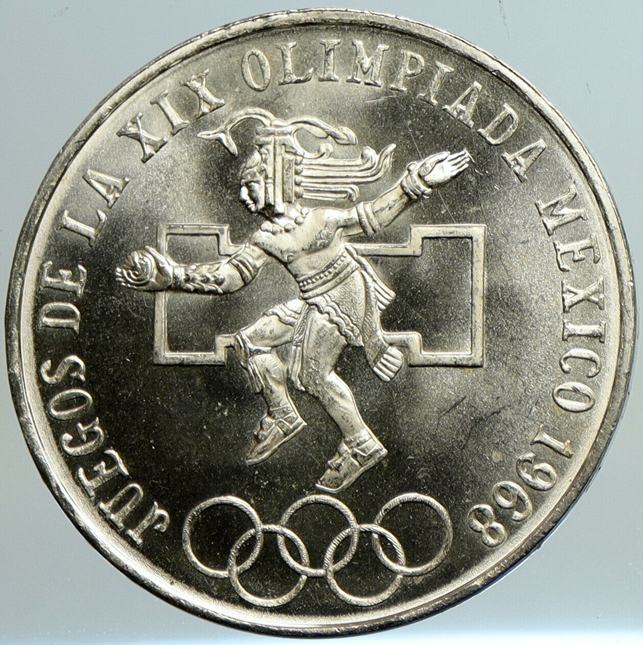 1968 Mexico XIX Olympic Games Aztec Ball Player BIG 25 Pesos Silver Coin i101258