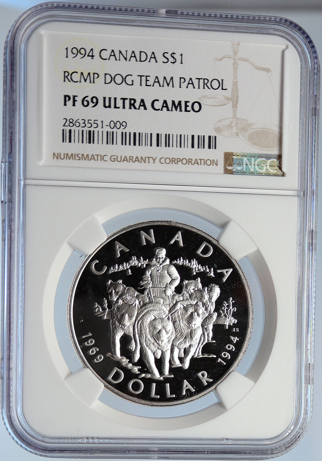 1994 CANADA Elizabeth II RCMP DOG TEAM PATROL Proof Silver $1 Coin NGC i105904