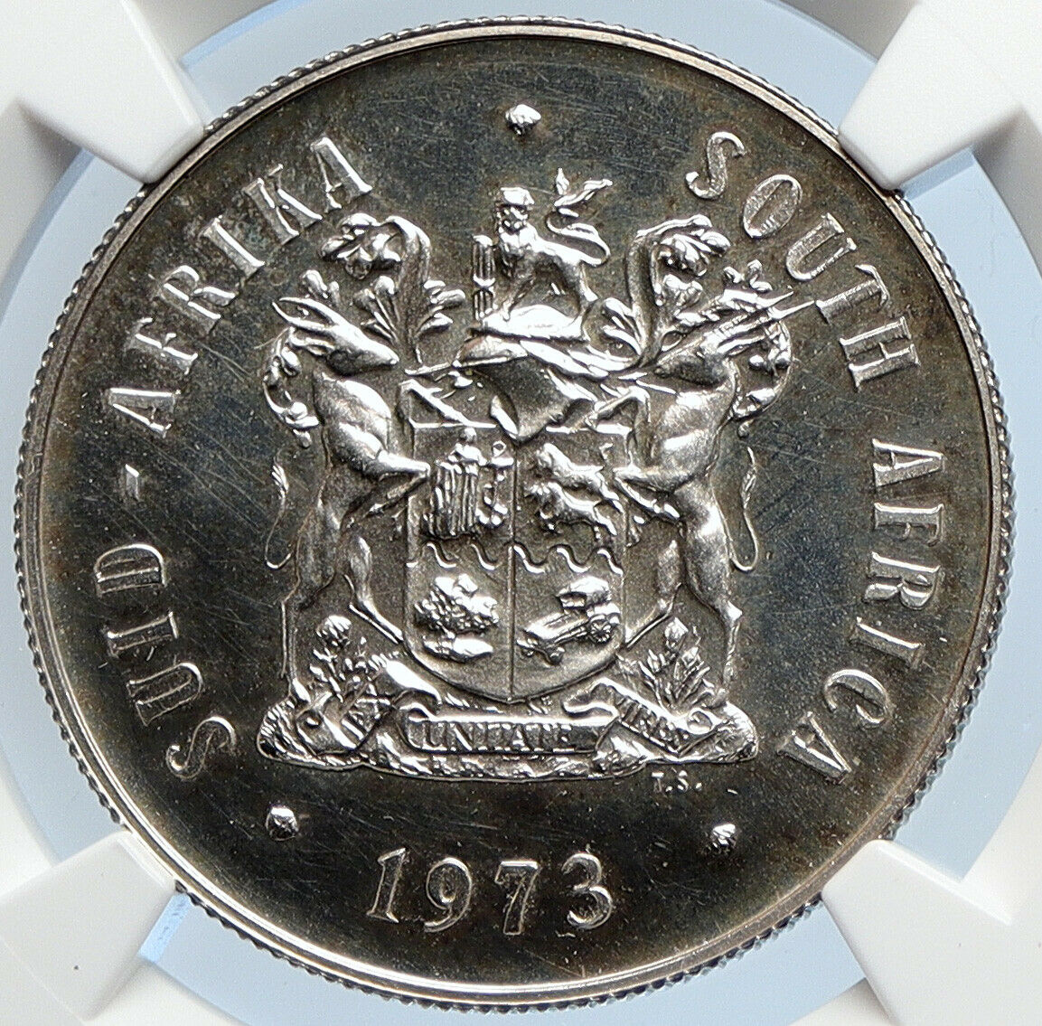 1973 SOUTH AFRICA Spingbok DEER Animal OLD Proof Silver 1 Rand Coin NGC i105920