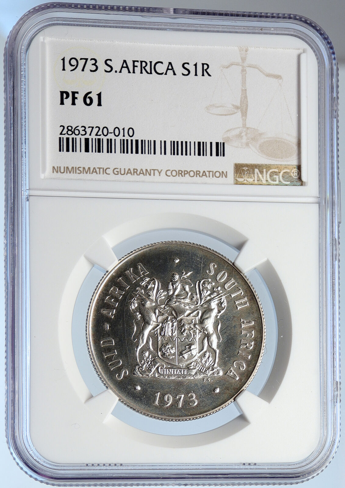 1973 SOUTH AFRICA Spingbok DEER Animal OLD Proof Silver 1 Rand Coin NGC i105920