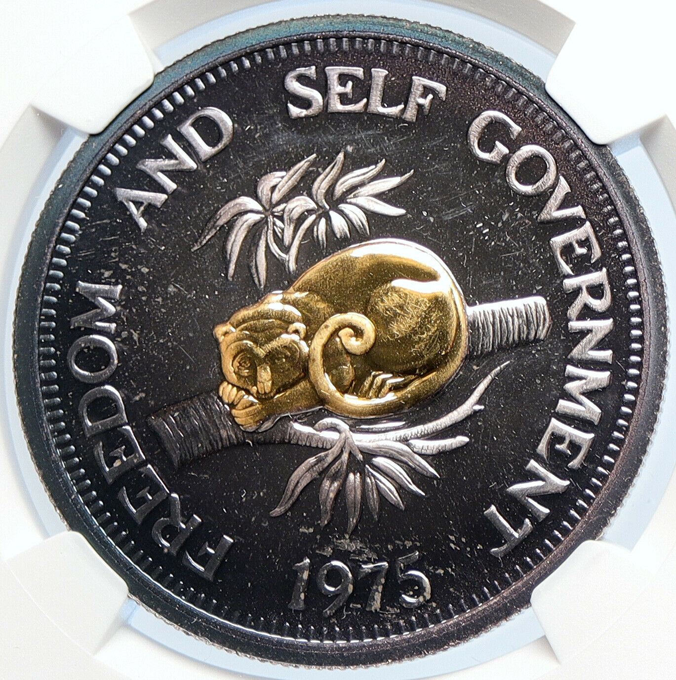 1975 SOLOMON ISLANDS Elizabeth II CUSCUS Proof Gilt Silver $30 Coin NGC i105925