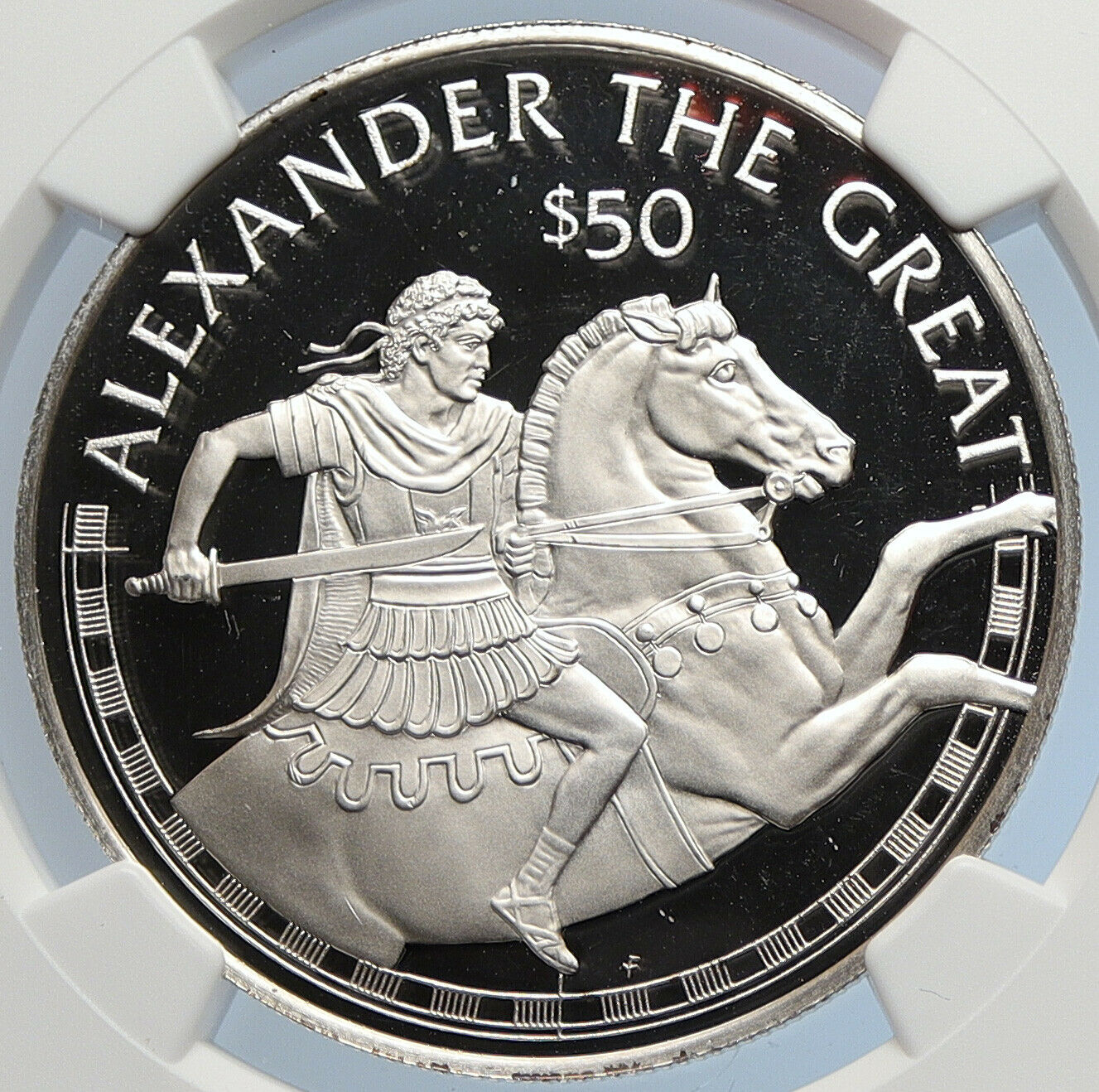 1988 COOK ISLANDS Explorers ALEXANDER THE GREAT PRF Silver $50 Coin NGC i105917