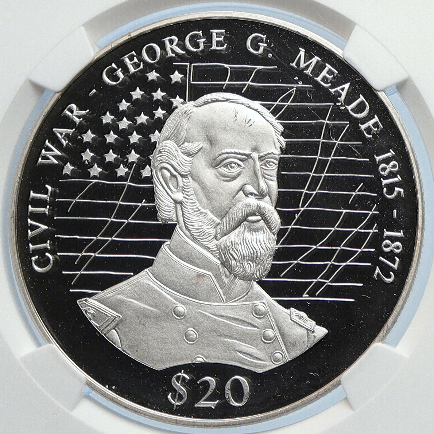 2000 LIBERIA US Army GENERAL George Meade OLD Proof Silver $20 Coin NGC i105918