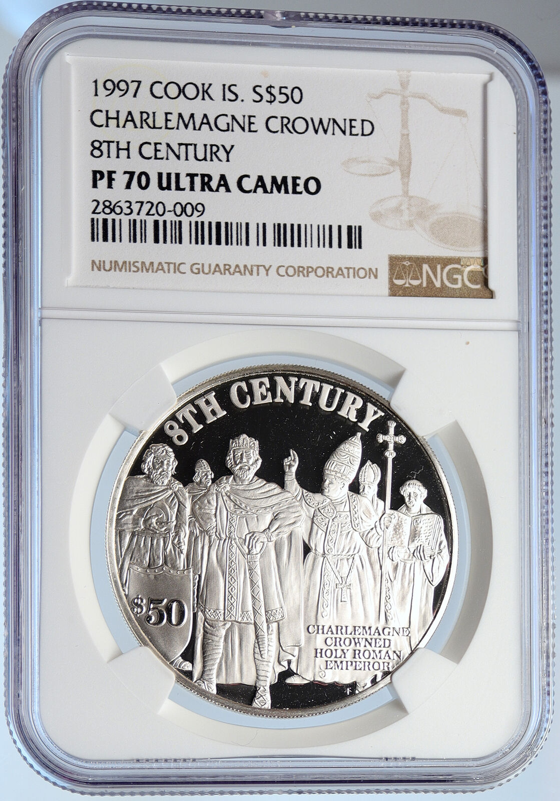 1997 COOK ISLANDS Charlemagne 8th Century PRF Silver 50 Dollars Coin NGC i105919