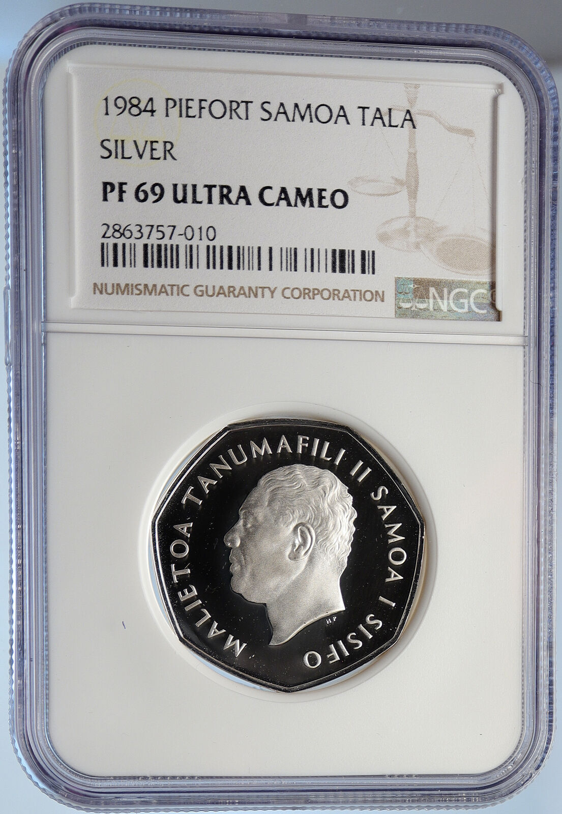 1984 SAMOA Chief Malietoa Tanumafili II Silver PIEDFORT Tala Coin NGC i105955