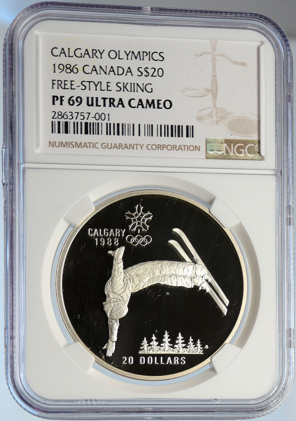 1986 CANADA 1988 CALGARY OLYMPIC Free-X Skiing Proof Silver $20 Coin NGC i105946