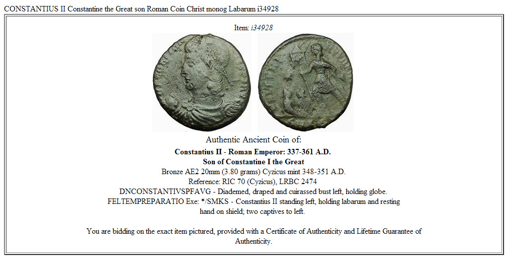 CONSTANTIUS II Constantine the Great son Roman Coin Christ monog Labarum i34928