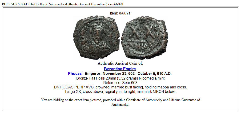 PHOCAS 602AD Half Follis of Nicomedia Authentic Ancient Byzantine Coin i66091