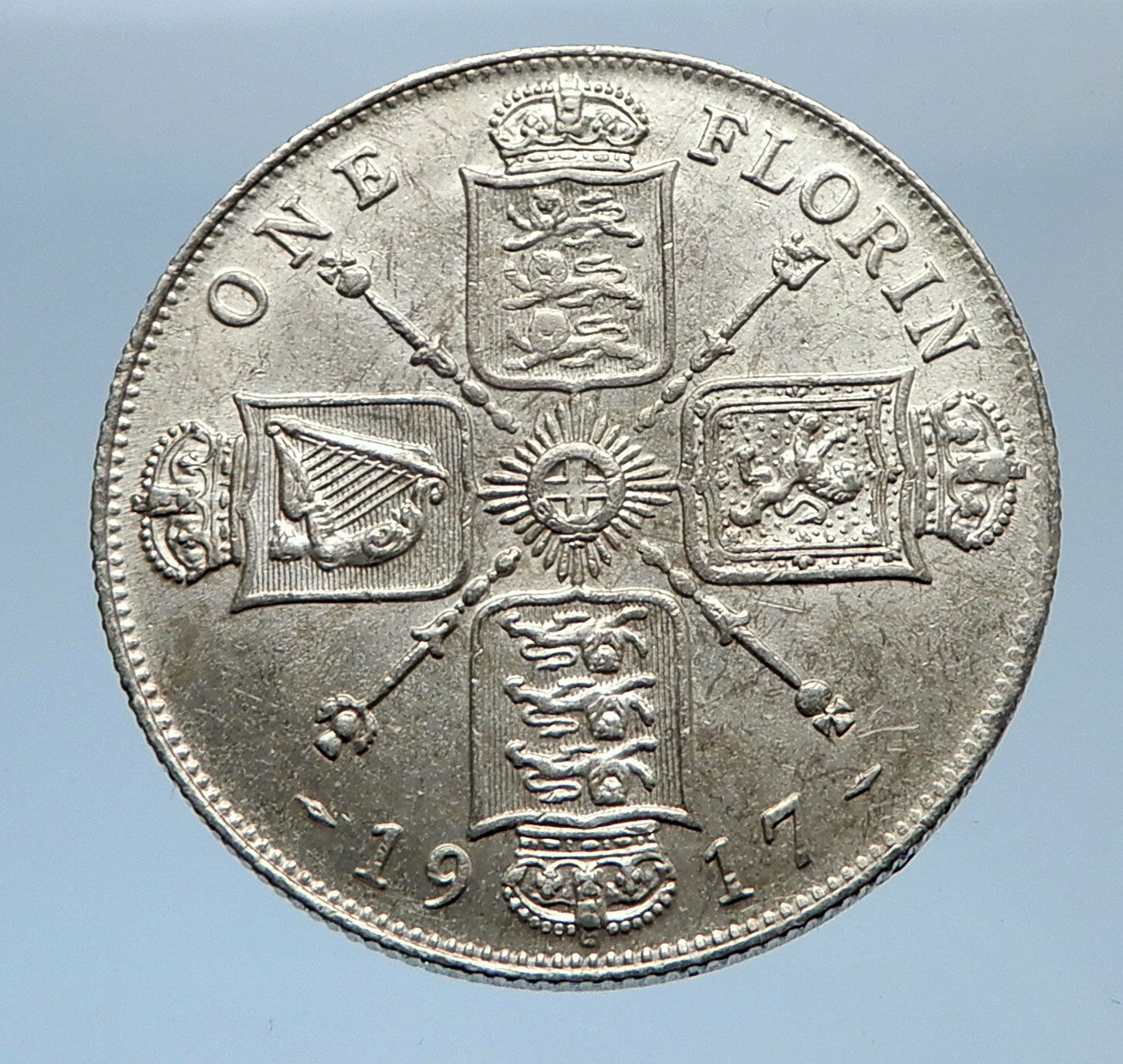 1917 United Kingdom Great Britain GEORGE V Silver Florin 2 Shillings Coin i69404