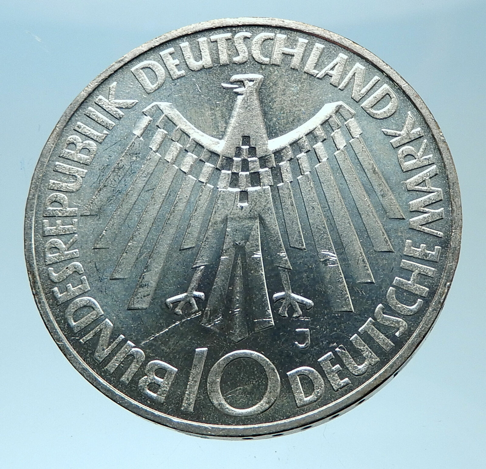 1972 Germany Munich Summer Olympic Games SPIRAL 10 Mark Silver Coin i77919