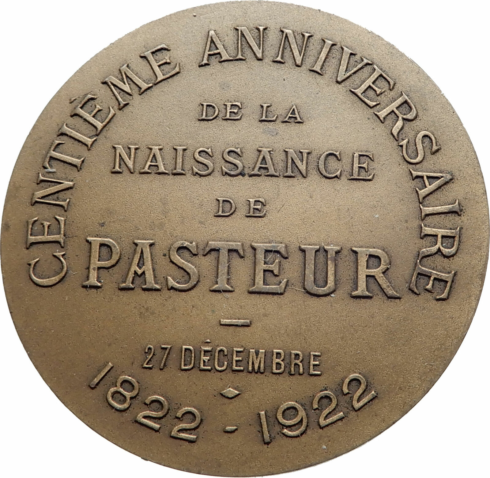 1922 FRANCE 100th Anniversary LOUIE LOUIS PASTEUR Biologist Chemist Medal i80274