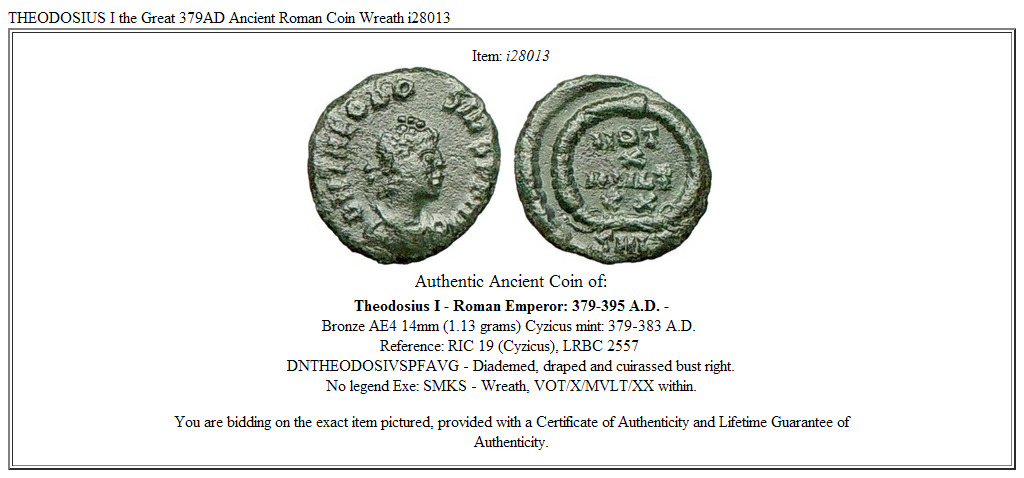 THEODOSIUS I the Great 379AD Ancient Roman Coin Wreath i28013