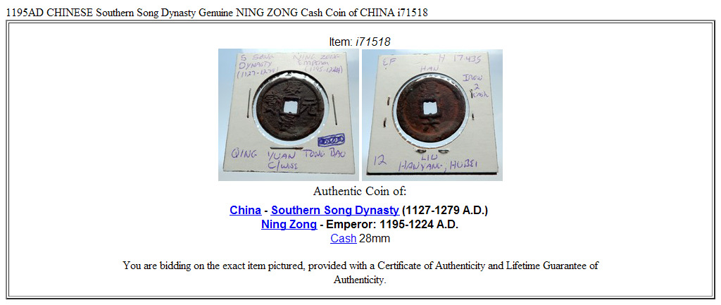 1195AD CHINESE Southern Song Dynasty Genuine NING ZONG Cash Coin of CHINA i71518