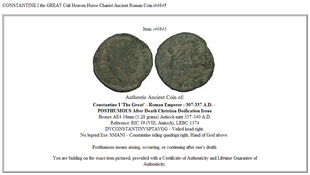 CONSTANTINE I the GREAT Cult Heaven Horse Chariot Ancient Roman Coin i44845