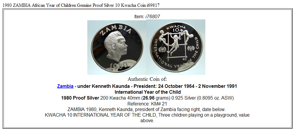 1980 ZAMBIA African Year of Children Genuine Proof Silver 10 Kwacha Coin i76807