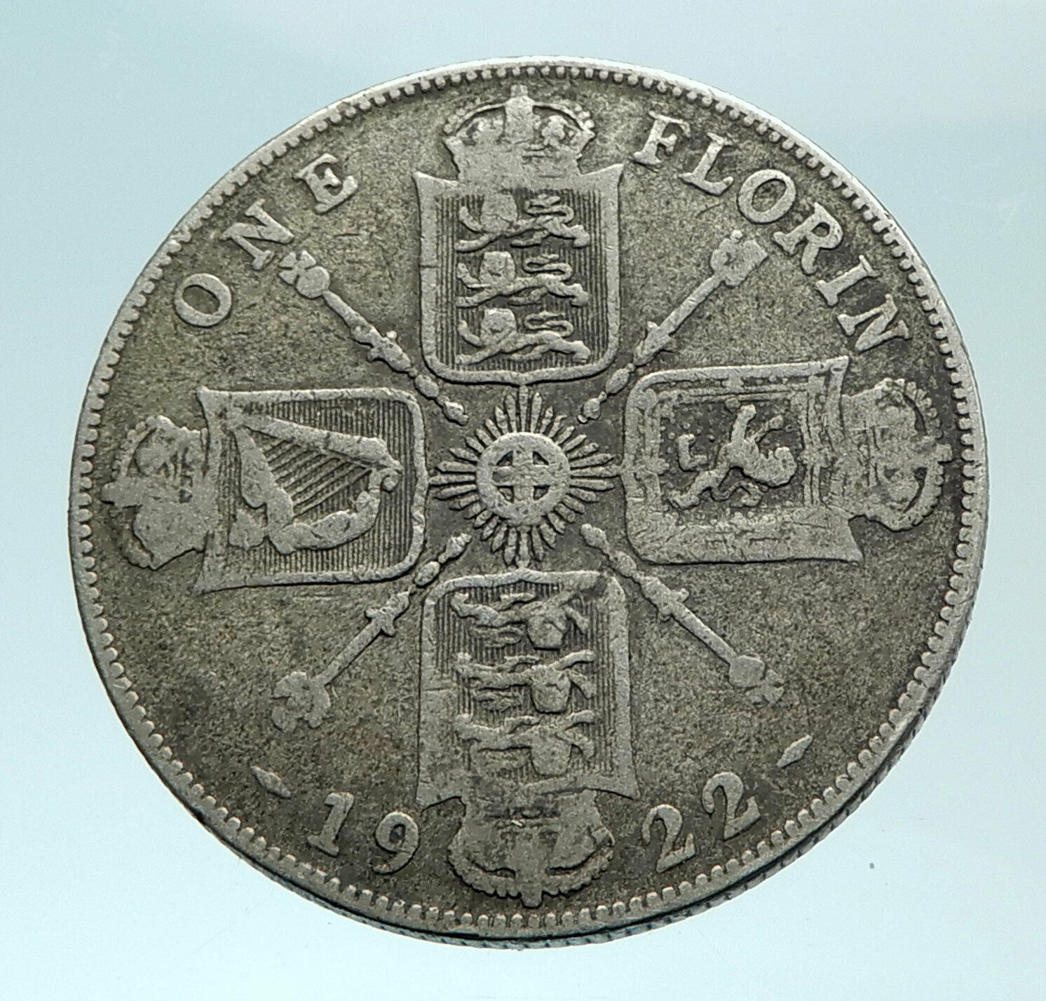 1922 Great Britain UK United Kingdom Big SILVER FLORIN Coin King George V i78833