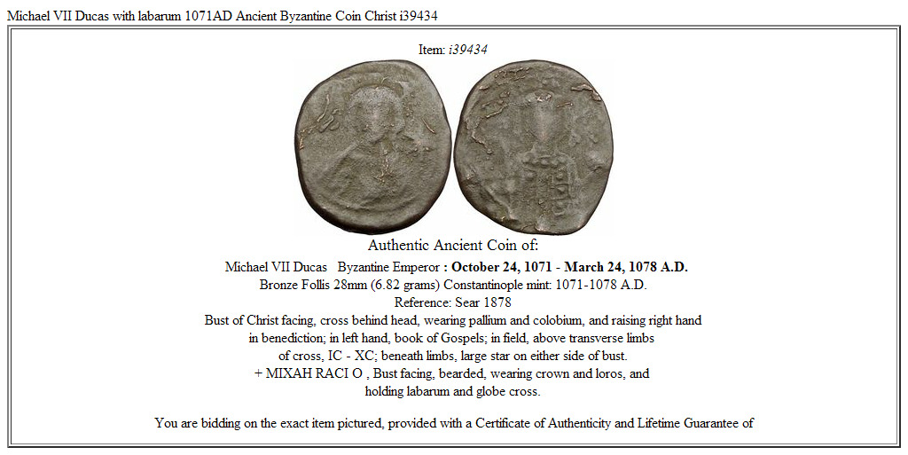 Michael VII Ducas with labarum 1071AD Ancient Byzantine Coin Christ i39434