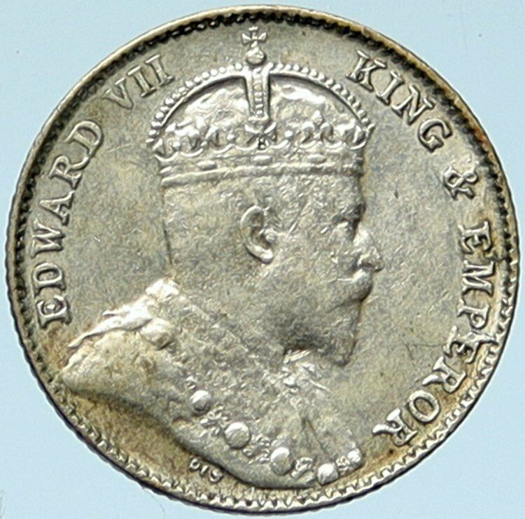 1910 STRAITS SETTLEMENS EDWARD VII EMPEROR Antique Silver 5 Cents Coin i100750