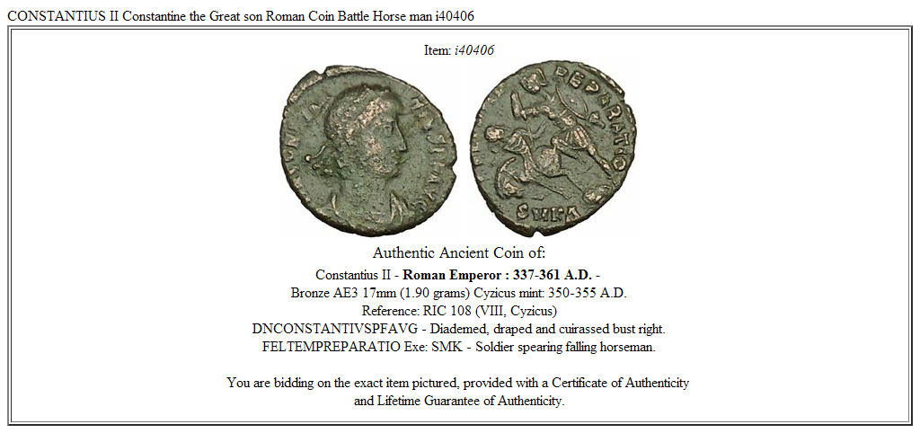 CONSTANTIUS II Constantine the Great son Roman Coin Battle Horse man i40406