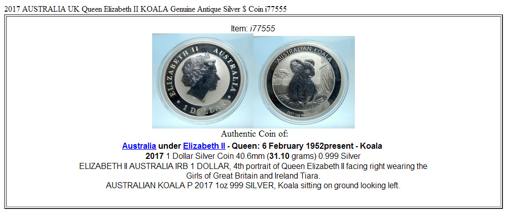 2017 AUSTRALIA UK Queen Elizabeth II KOALA Genuine Antique Silver $ Coin i77555