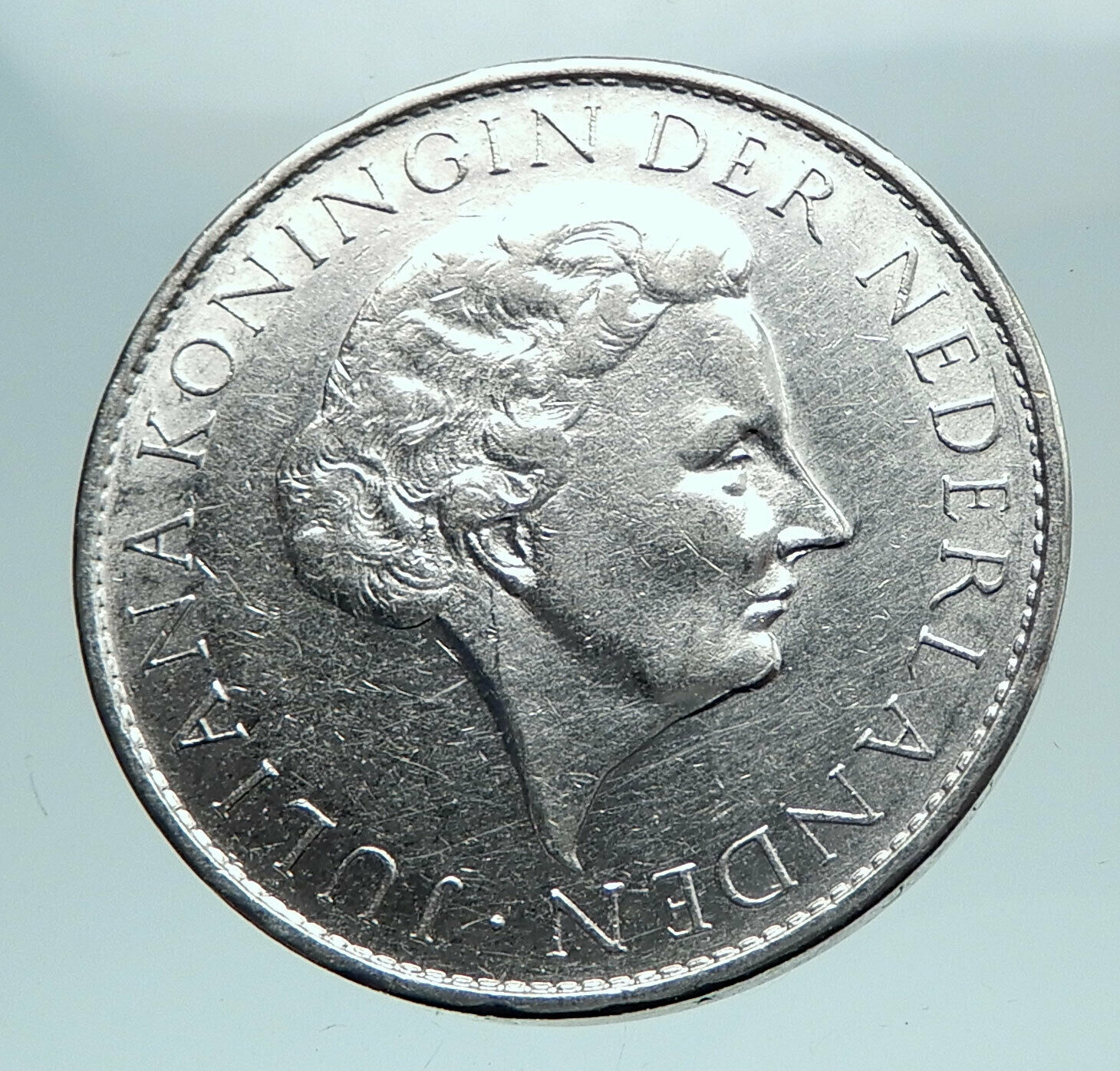 1962 Netherlands Suriname Kingdom Queen JULIANA OLD Silver Gulden Coin i81005