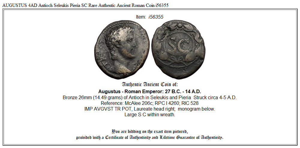 AUGUSTUS 4AD Antioch Seleukis Pieria SC Rare Authentic Ancient Roman Coin i56355