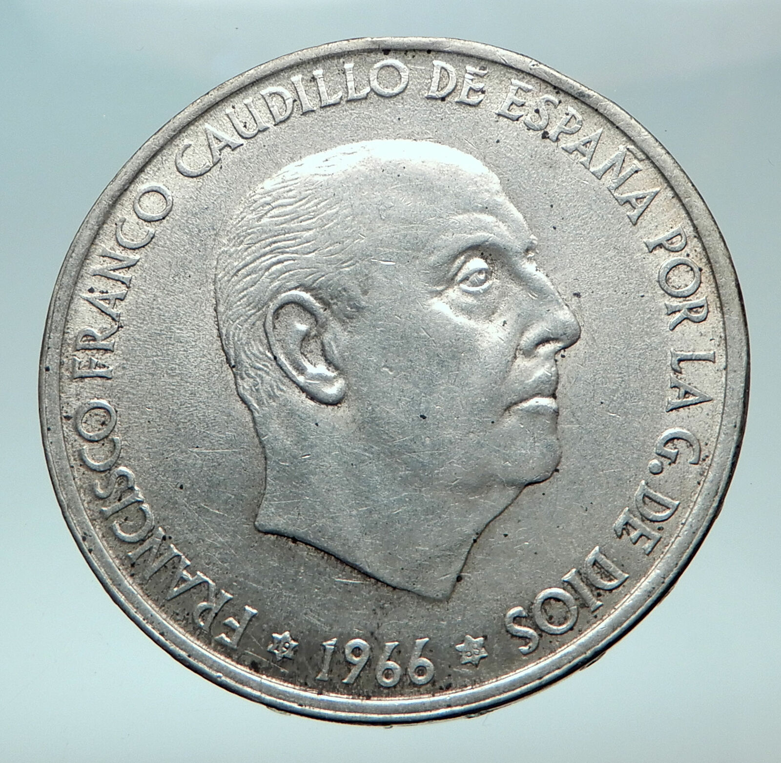 1966 SPAIN Large Franco Cadillo Genuine Silver 100 Pesetas Spanish Coin i82570