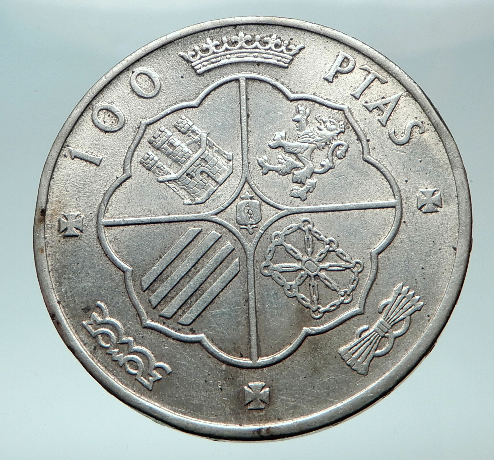 1966 SPAIN Large Franco Cadillo Genuine Silver 100 Pesetas Spanish Coin i82570