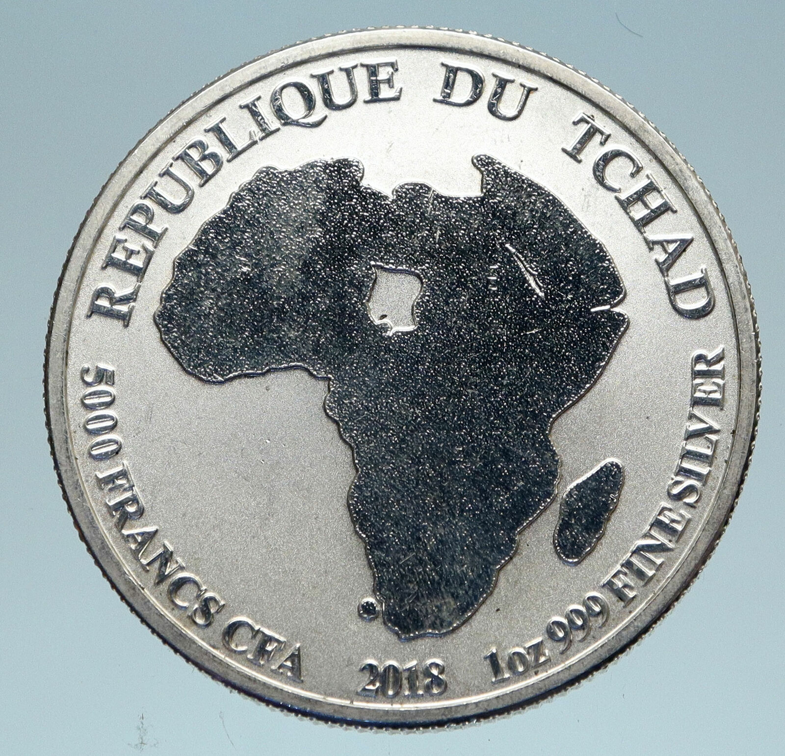 2018 CHAD African Lion Map Antique OLD Genuine Silver 5000 Francs Coin i83132